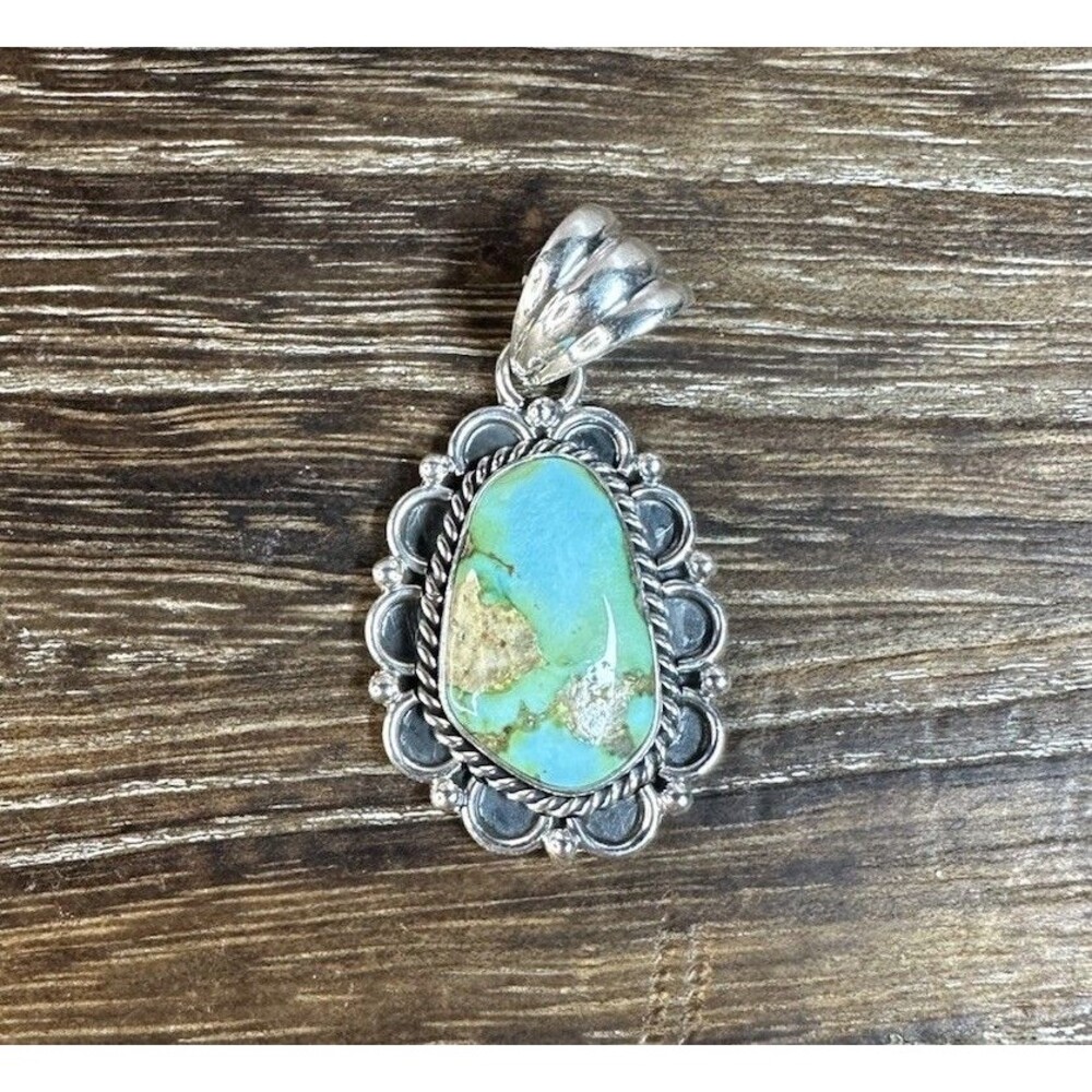 Native Southwest Style Sterling Silver Sonoran Gold Turquoise Ornate Pendant